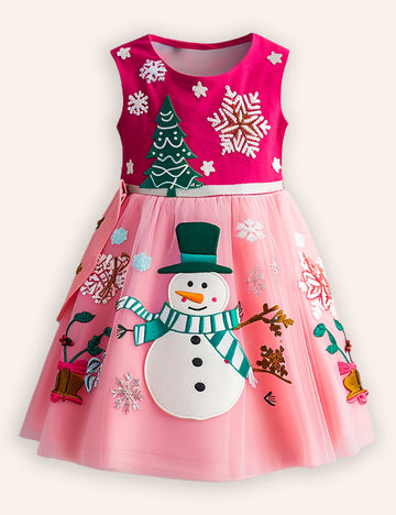 Christmas Snowman Applique Tulle Dress